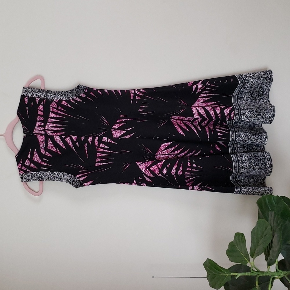Established 1962 pink black palm leaf sleeveless dress, women's size 6 - Picture 6 of 6